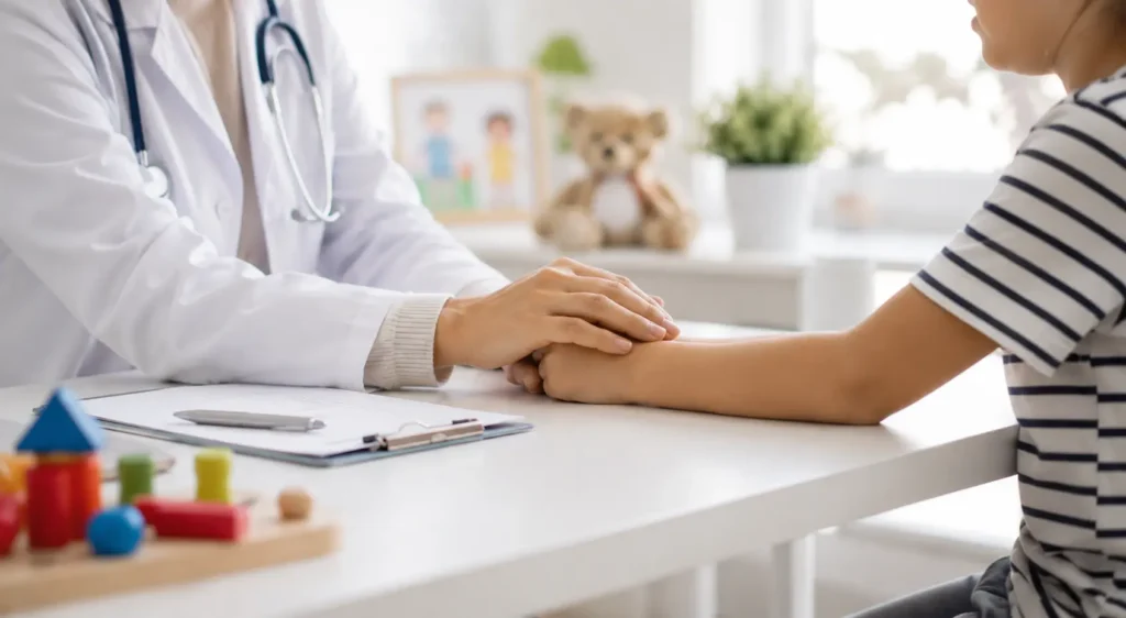 doctor with child, compassionate care